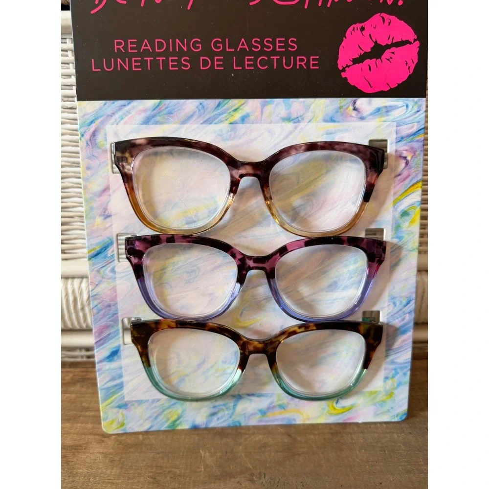 Betsey Johnson 3 Pack Reading Glasses +2.00 Cat Eye Tortoise Ombre Multicolor